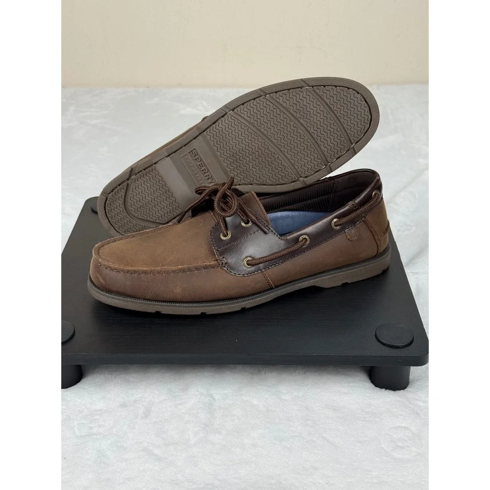 Sperry Casco MM 240 Mens Brown Leather Boat Shoes 2 Eye Size 8 Loafers NWOB